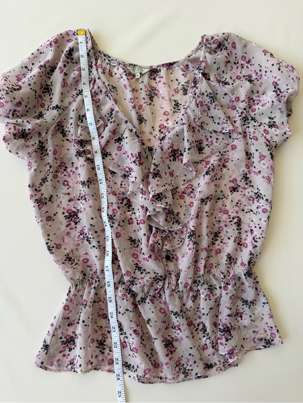 Guess Pink Floral Ruffle Peplum Blouse - Picture 7 of 9